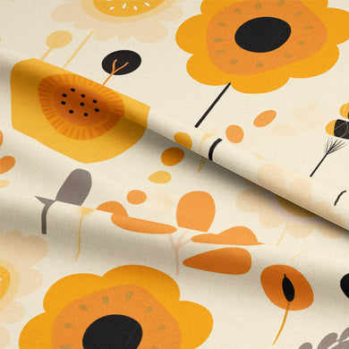 Beautiful Mustard Yellow Cotton Curtain Fabric with Folk Daisy Design