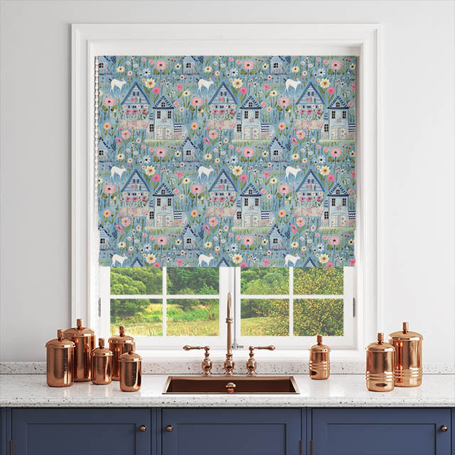 High-quality fabric in a stunning shade of blue for Folk House curtains