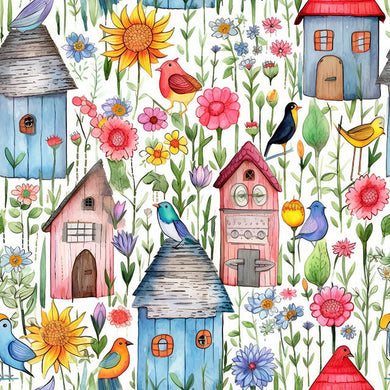 Folk House Cotton Curtain Fabric - Multi in vibrant floral print