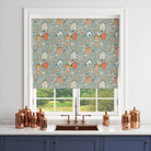 Folk House Linen Curtain Fabric in Orange used as a kitchen blind