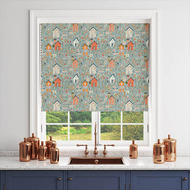 Vibrant orange Folk House Cotton Curtain Fabric, perfect for adding warmth and style to any room decor