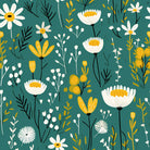 Folk Meadow Cotton Curtain Fabric in Teal color, featuring a beautiful floral print and a soft, lightweight texture