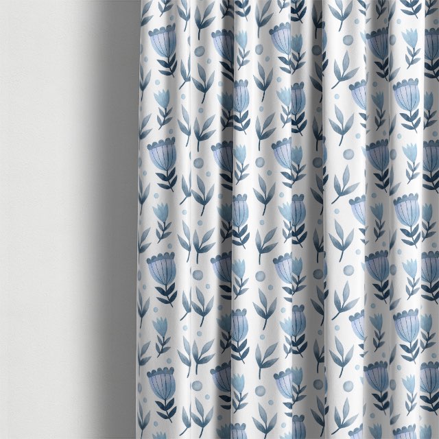 High-quality blue curtain fabric made of organic cotton material