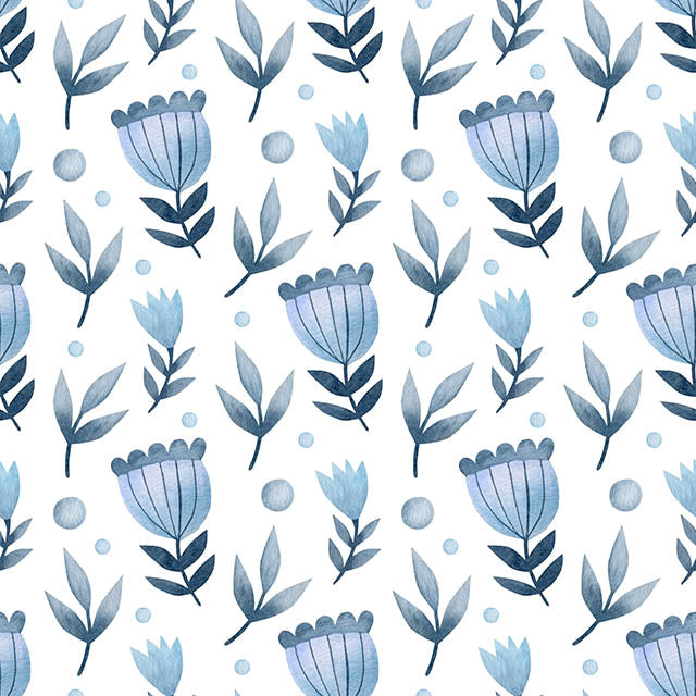 Folk Stem Cotton Curtain Fabric in Blue, perfect for rustic decor