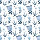 Folk Stem Cotton Curtain Fabric in Blue, perfect for rustic decor
