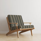 Foxwolde Striped Upholstery Fabric in Fennel – green striped fabric upholstered on accent chair