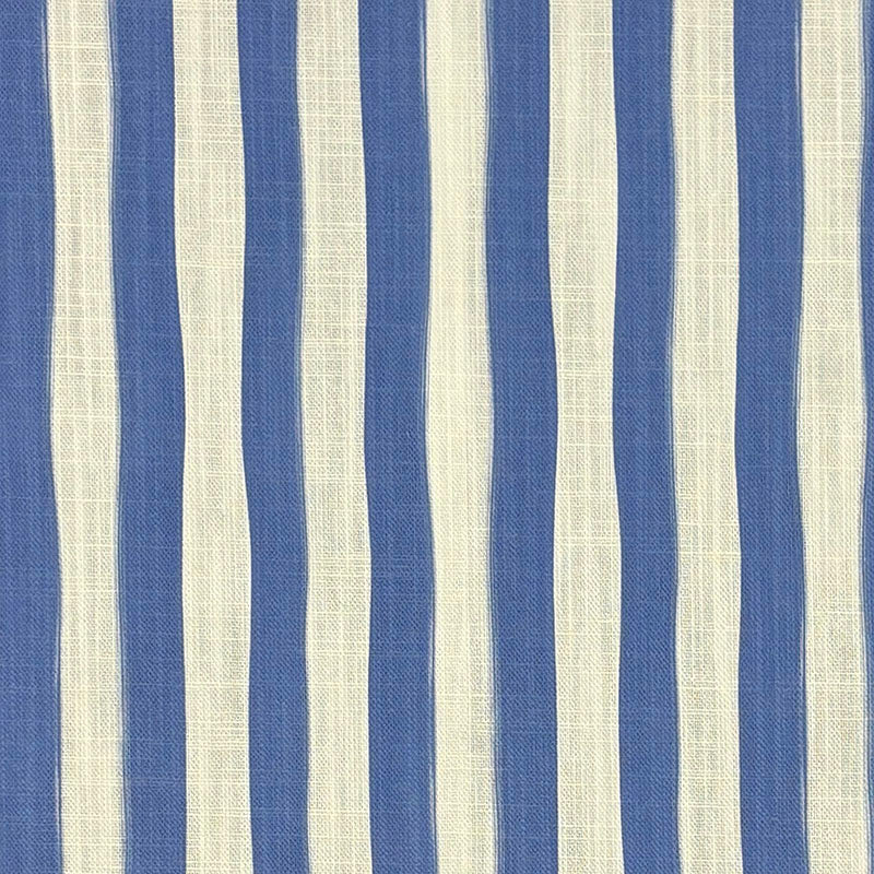 Flat lay image of Fremont Blue striped curtain fabric in classic navy and soft natural tones.