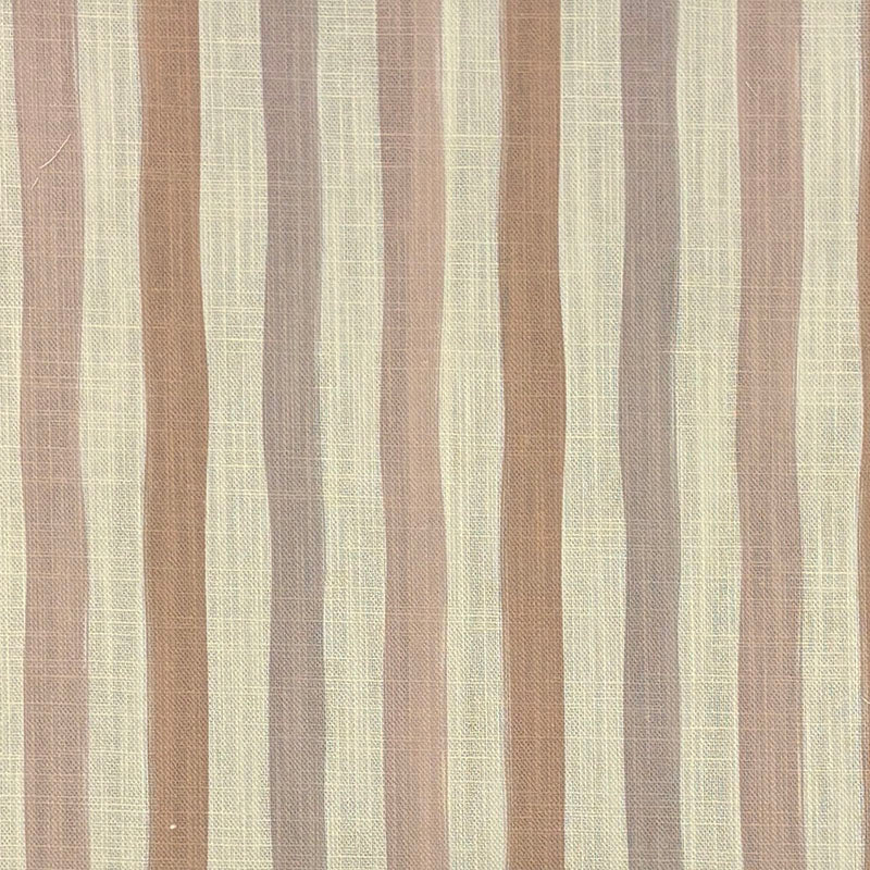 Flat lay image of Fremont Natural striped curtain fabric in soft taupe, stone, and linen hues.