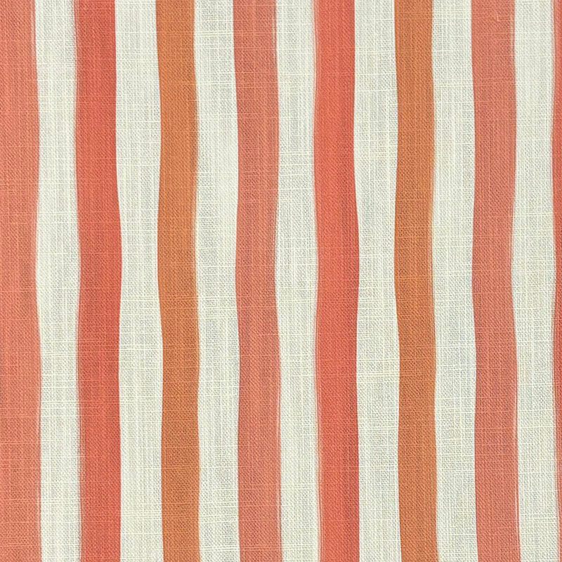 Flat lay image of Fremont Peach striped curtain fabric with soft coral, peach, and linen tones.