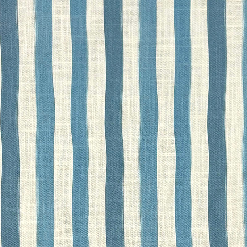 Flat lay image of Fremont Teal striped curtain fabric with teal green, ivory, and natural stripes.