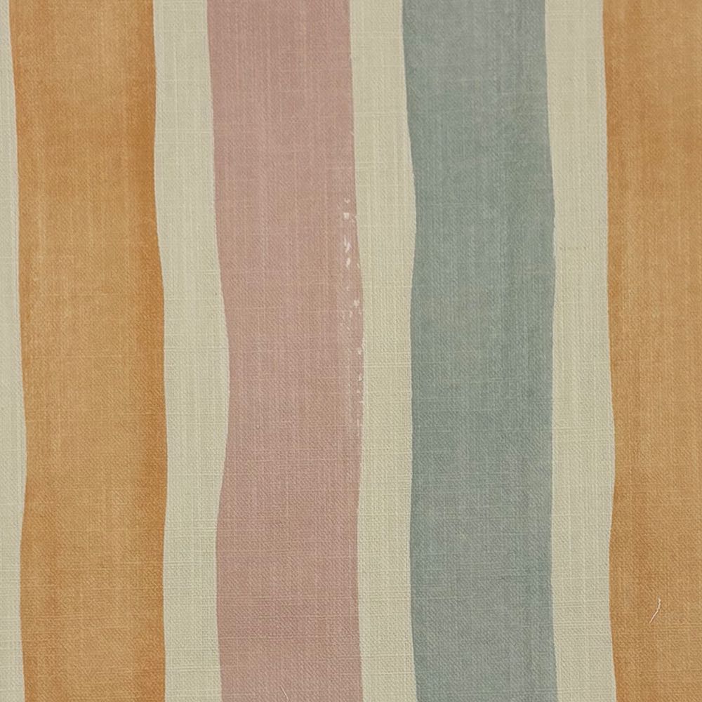 Flat image of Fresno Stripe Pastel linen curtain fabric with peach, lilac and pale green vertical painterly stripes