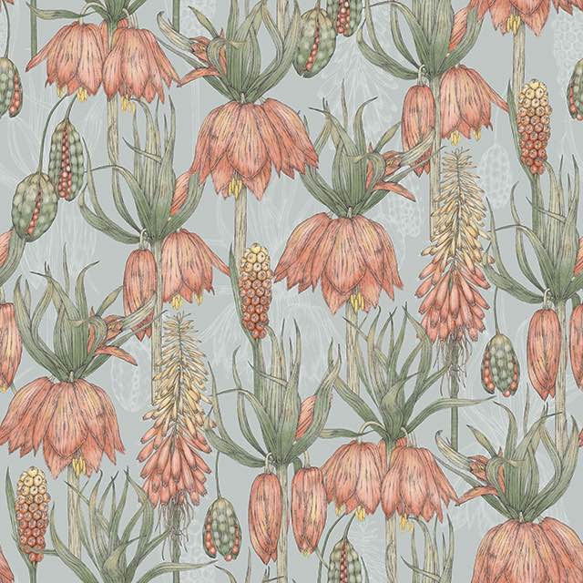 Fritillaria Duck Egg velvet upholstery fabric – floral velvet fabric close-up