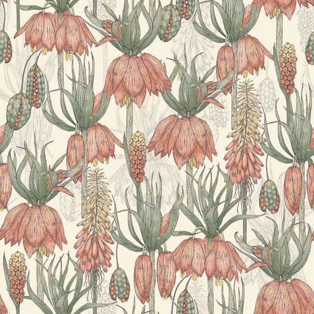 Fritillaria Ivory velvet upholstery fabric – floral velvet fabric close-up