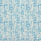 Garston Blue Flat — Blue linen curtain fabric sample with chevron print on white background