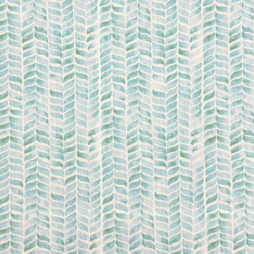 Garston Ice Flat — Soft Ice blue chevron linen curtain fabric on white linen base