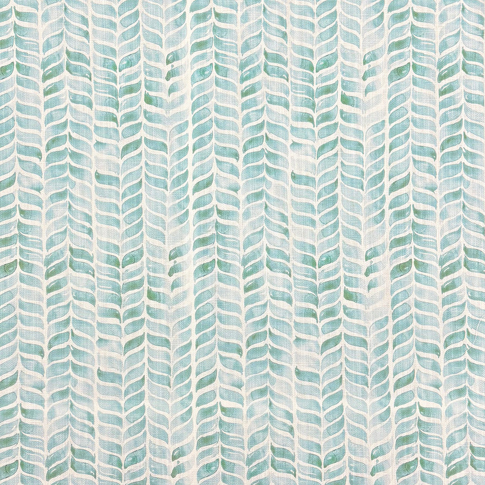 Garston Ice Flat — Soft Ice blue chevron linen curtain fabric on white linen base