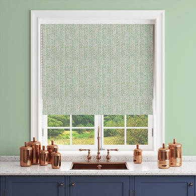 Garston Olive Blind — Roman blind made from Olive Garston curtain fabric with green chevron print