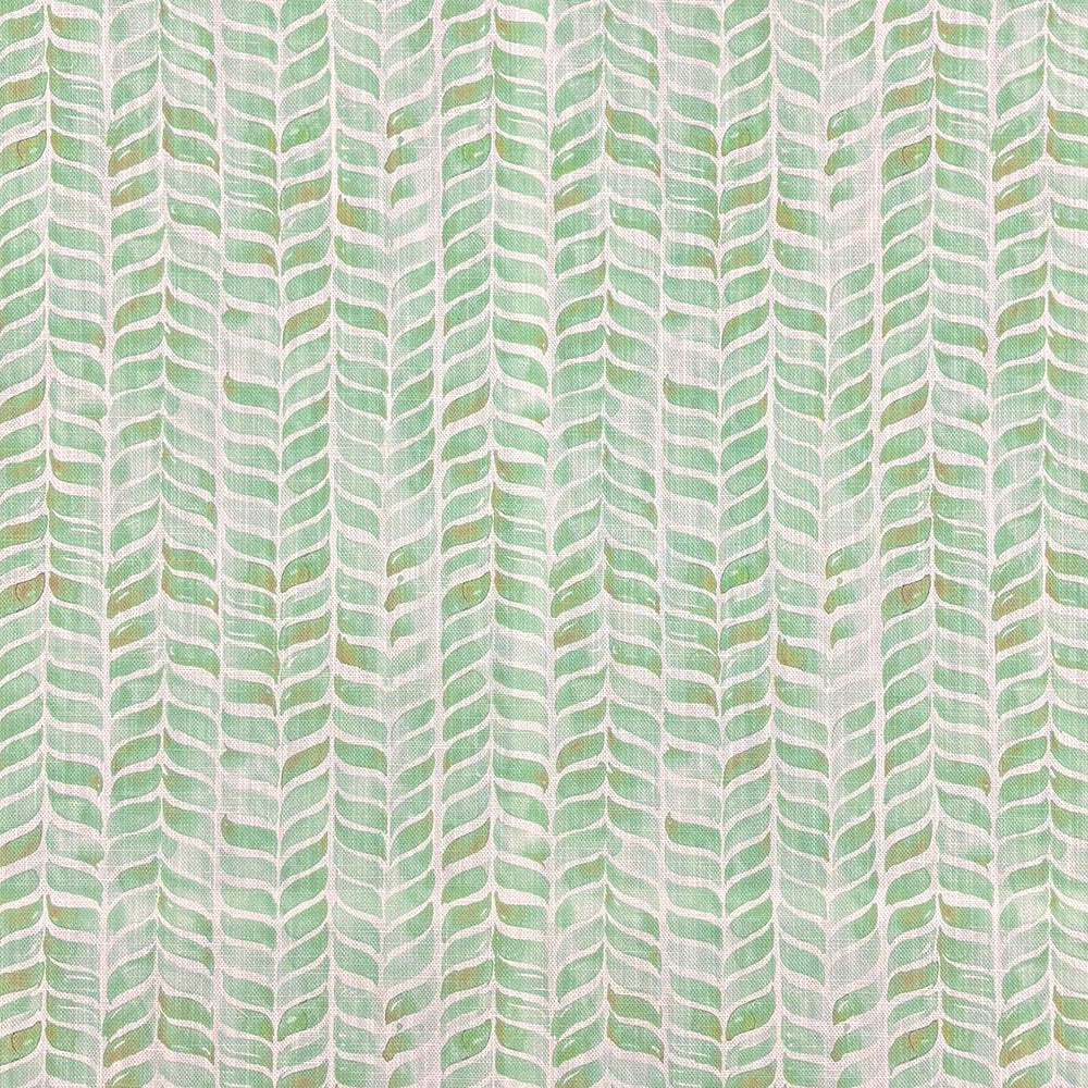 Garston Olive Flat — Olive green chevron patterned linen curtain fabric on white background