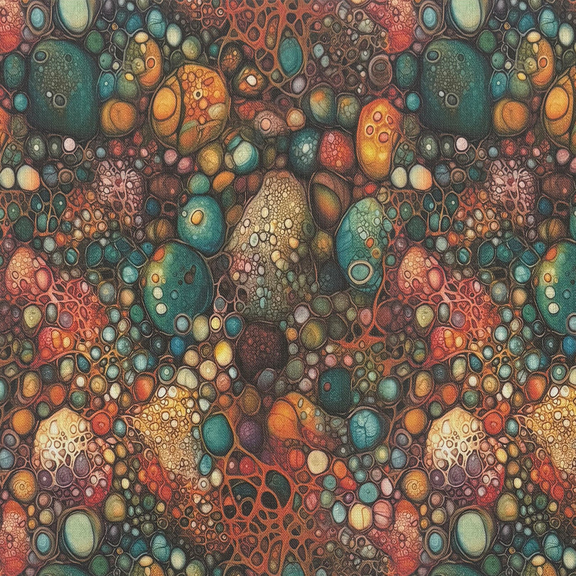 Flat image of Gemstone Verdigris curtain fabric with dusky green, ochre, and bronze hues