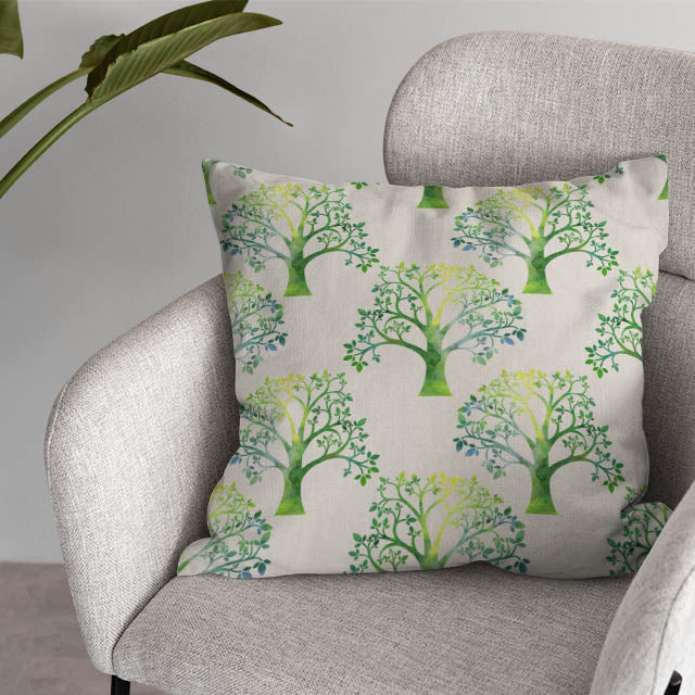 Grand Trees Linen Curtain Fabric in lush green, ideal for adding a touch of nature to any room