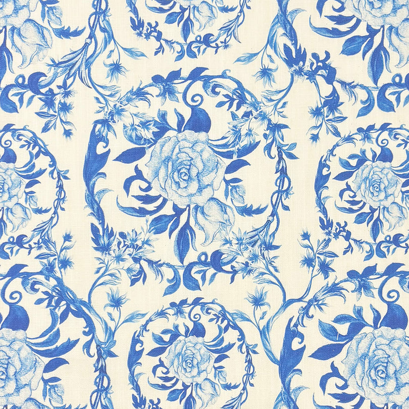 Hammersley Blue Linen Curtain Fabric – traditional floral design