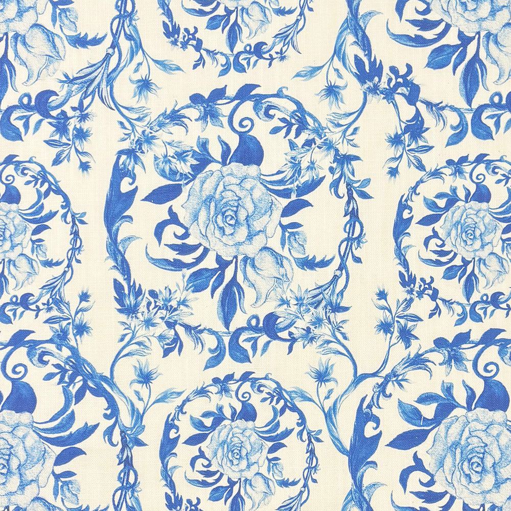 Hammersley Blue Linen Curtain Fabric – traditional floral design