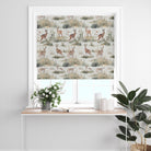 Hares Brown fabric roman blind – countryside animal print blind featuring hares in soft natural colours, perfect for rustic interiors
