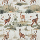 Hares Brown fabric – scenic wildlife fabric with hares and foliage in earthy tones, ideal for curtain or blind use