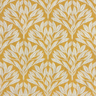 Ochre yellow leaf linen curtain fabric with a classic botanical pattern.