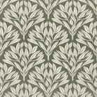 age green leaf linen curtain fabric featuring an elegant botanical design.