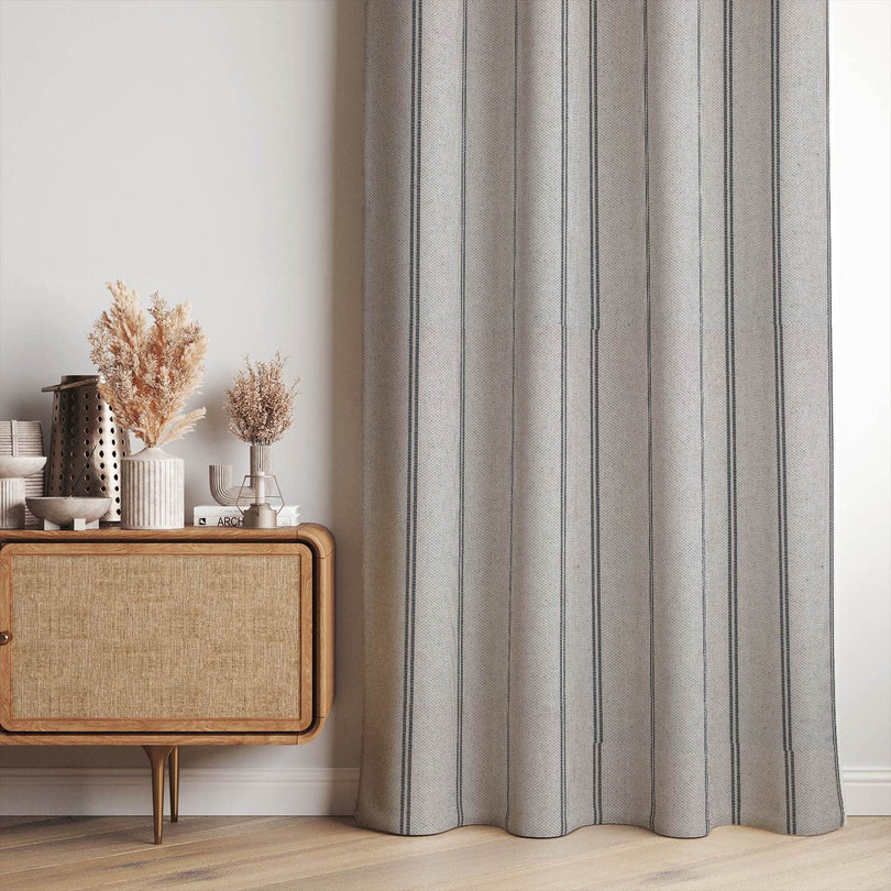 Timeless Hempton Stripe Fabric in subtle shades of grey and white