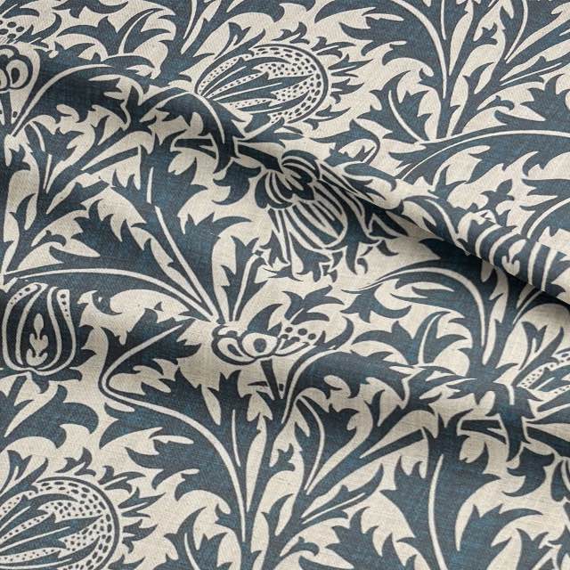Heritage Vine Deep Teal - Leaf Vine Upholstery Fabric UK