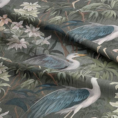 Heron Garden - Bird Patterned Curtain Fabric UK