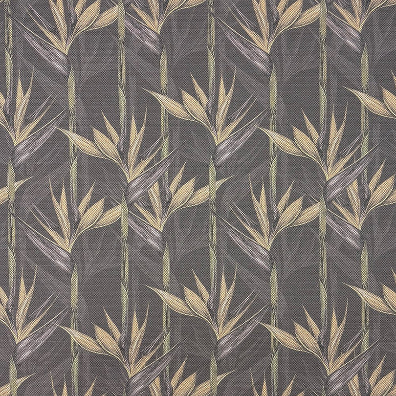 Holywell Leaf Charcoal upholstery fabric – dark grey leaf pattern close-up