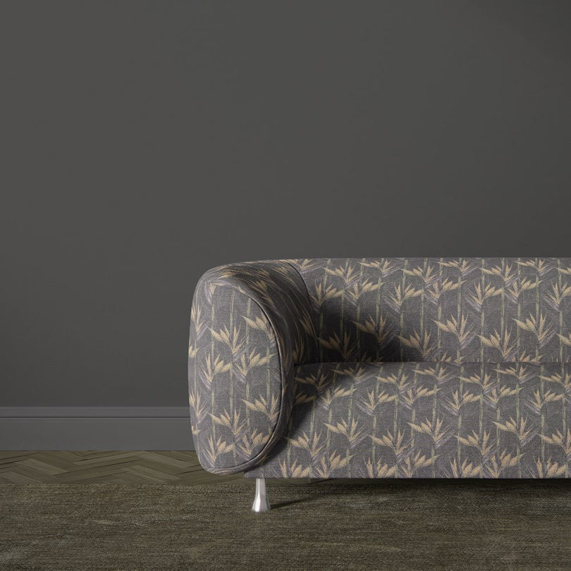 Holywell Leaf Charcoal leaf print fabric on modern upholstered sofa