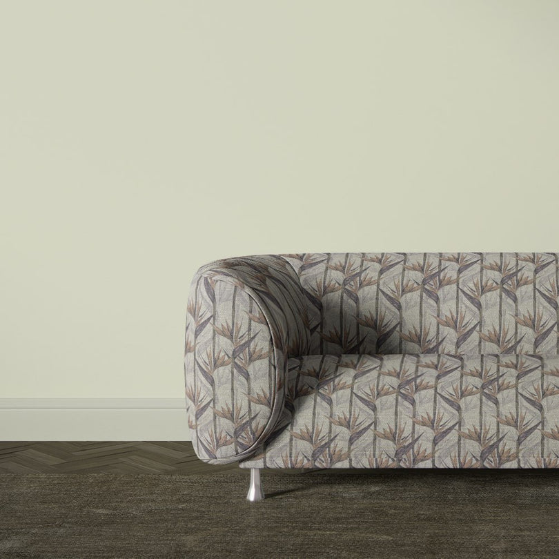 Holywell Leaf Natural fabric upholstered on sofa with soft neutral leaf design