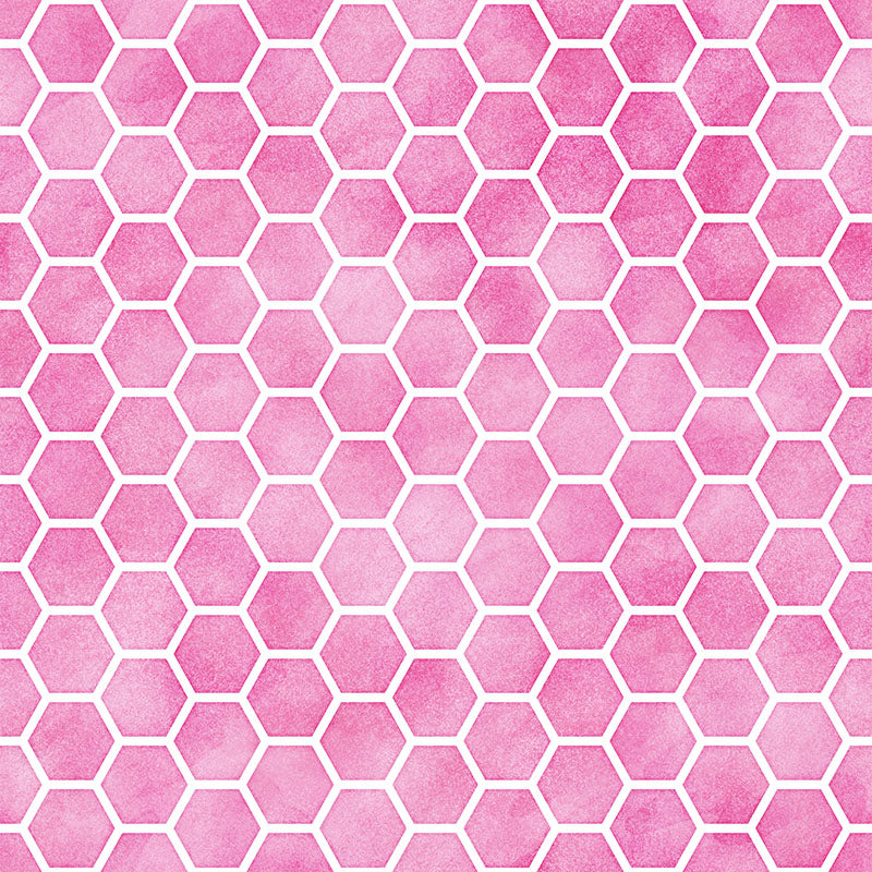 Pink honeycomb geometric curtain fabric in a playful washable polyester print