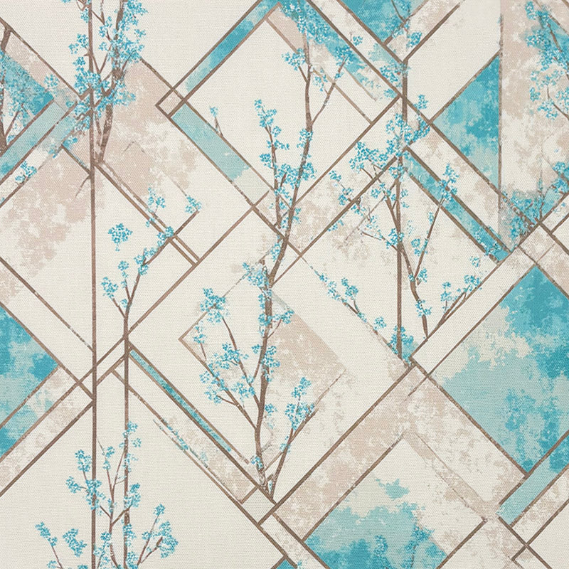 Ivory leaf pattern curtain fabric geometric tree design linen cotton fabric close up