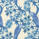 Javanese Linen Curtain Fabric Delft Blue – peacock bird design