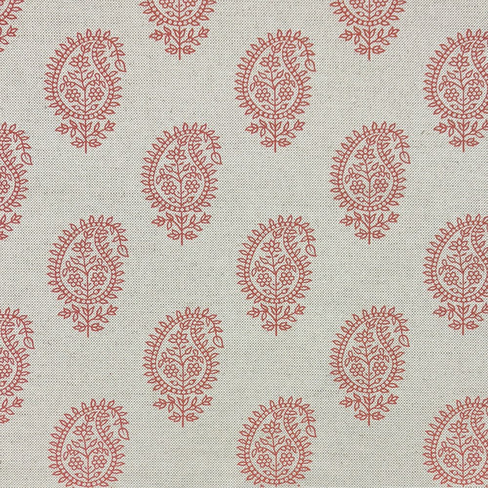 Kaveri Paisley Henna upholstery fabric swatch, a durable printed fabric for reupholstering furniture