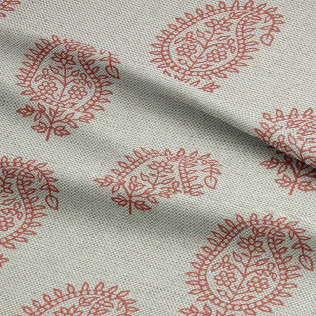 Kaveri Paisley Henna printed upholstery fabric with rich red tones, perfect for traditional and modern interiors
