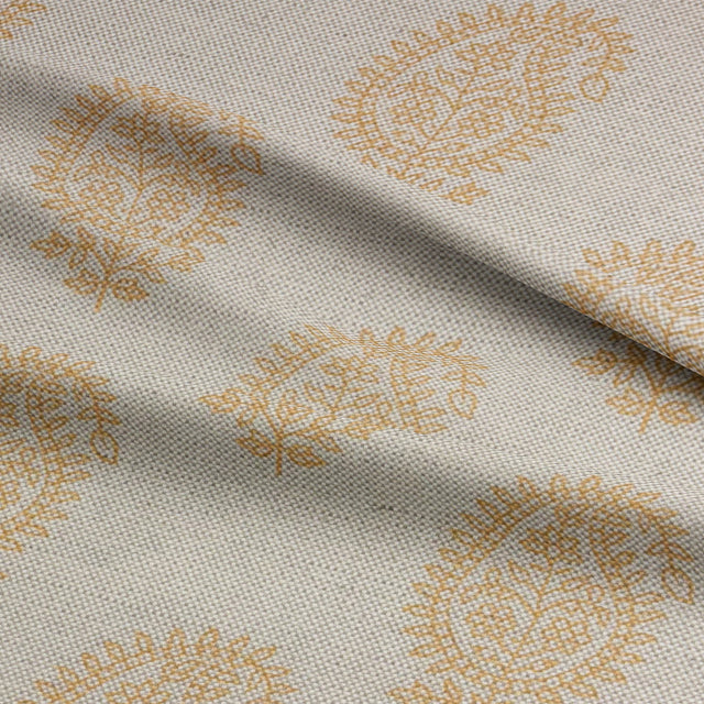 Kaveri Paisley Ochre printed upholstery fabric with an elegant floral paisley motif, ideal for sofas and seating