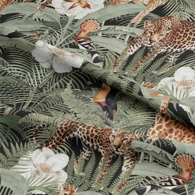 Kenya Black - Animal Patterned Curtain Fabric For Sale