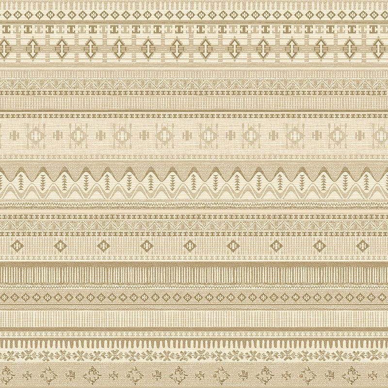 Khenifra Natural railroaded velvet fabric flat image with horizontal kilim stripe pattern
