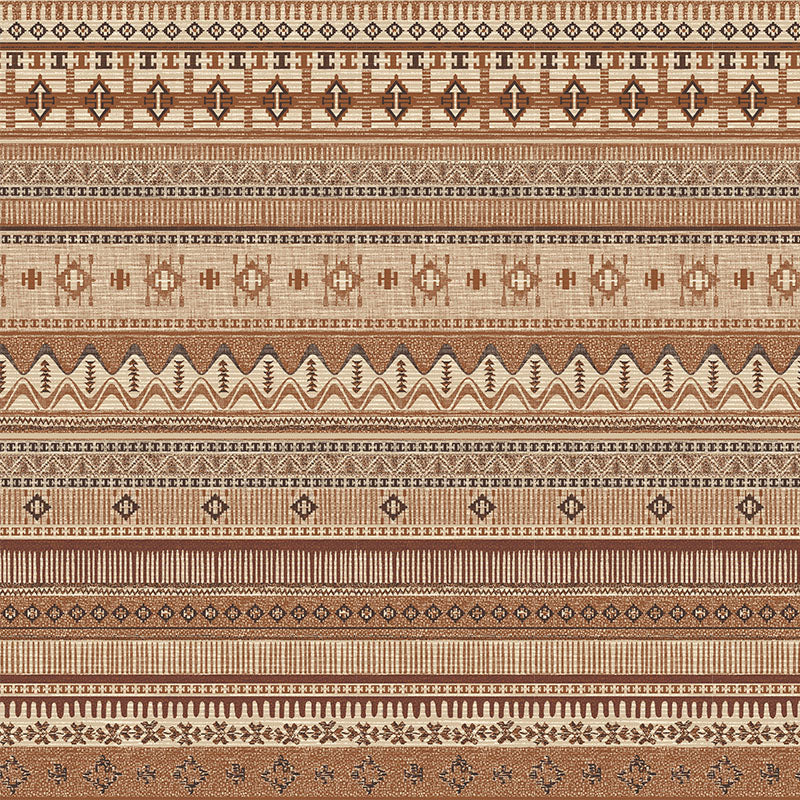 Khenifra Terracotta railroaded velvet fabric flat image with horizontal kilim stripe bands