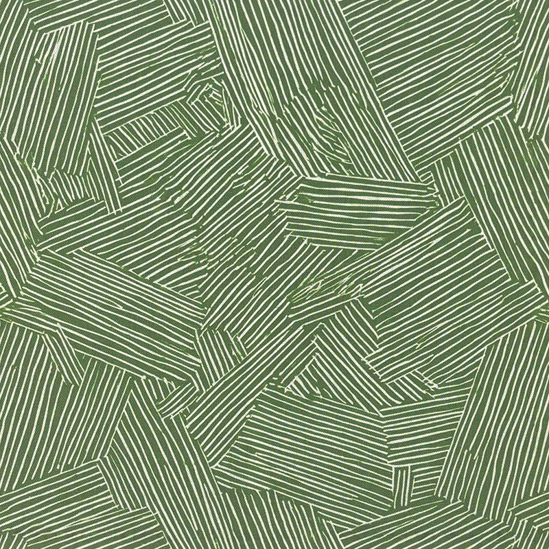 Laguna Green cotton curtain fabric with modern abstract stripes – flat swatch