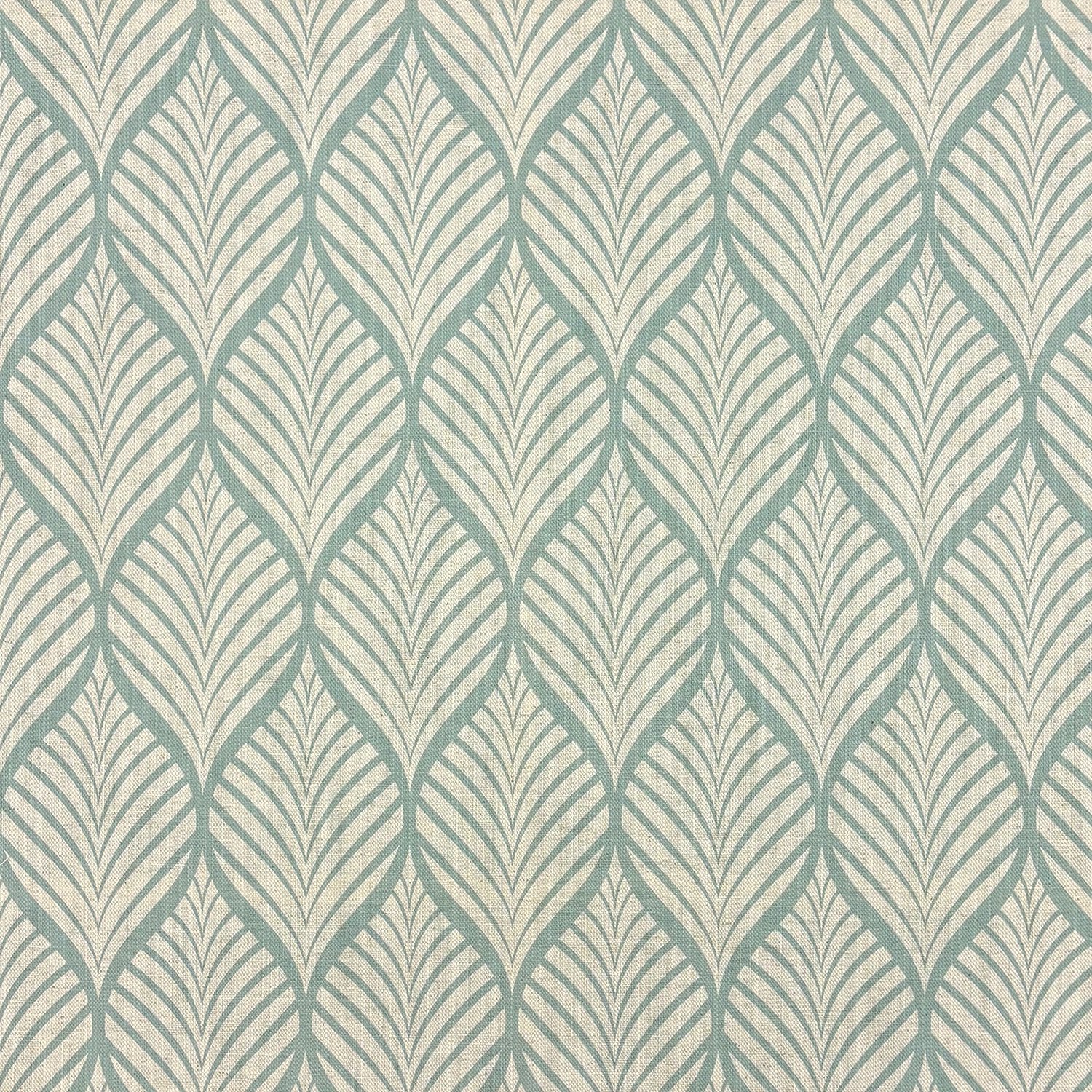 Lambourne Duck Egg flat lay showing the leaf-patterned upholstery fabric