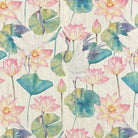 Lily Pad Natural floral curtain fabric with hand-drawn cranes and water lilies