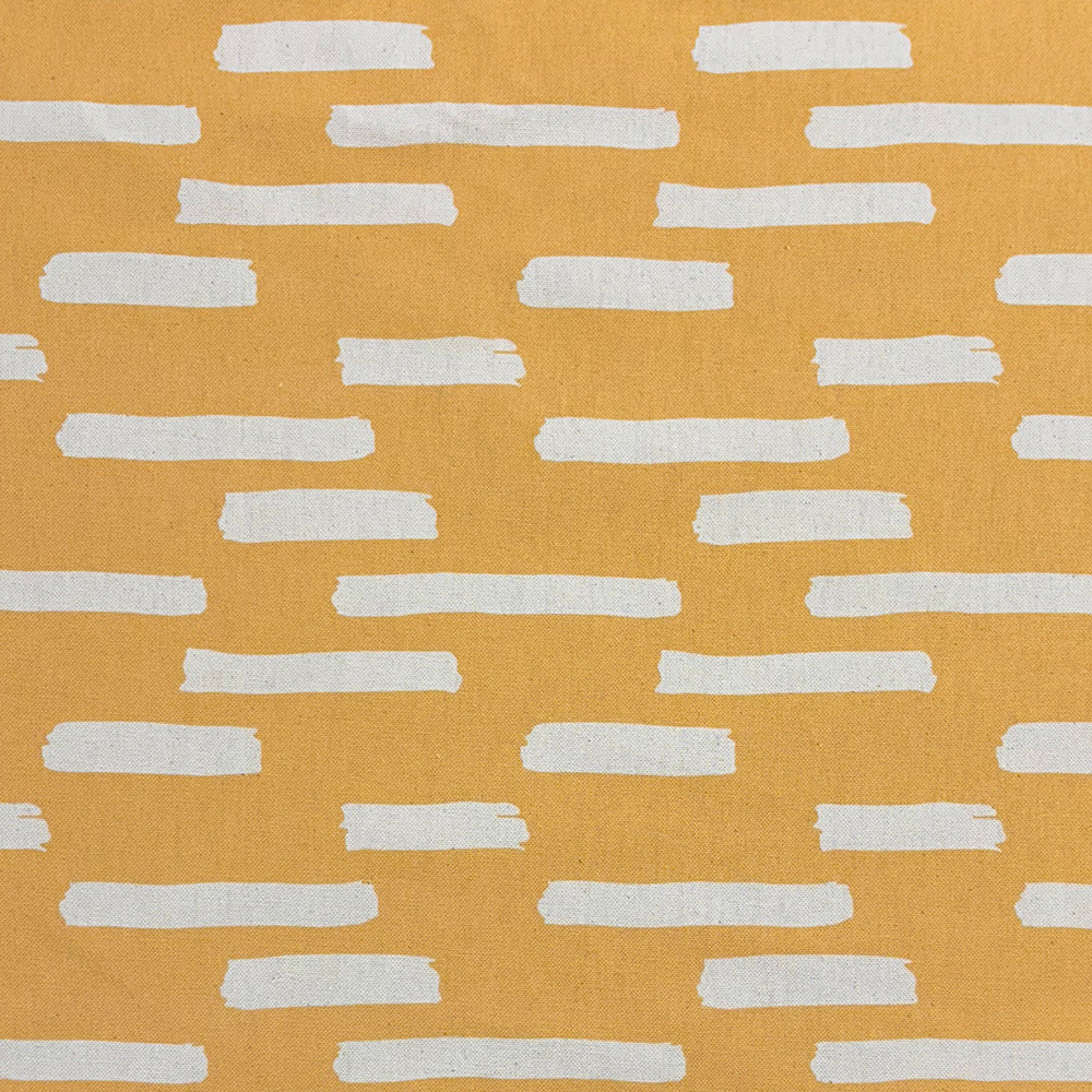 Liri Ochre curtain fabric, a warm-toned textile with an abstract print for unique window dressings.