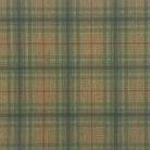 Close-up of Lochy Olive linen plaid curtain fabric with green, beige, and red check pattern